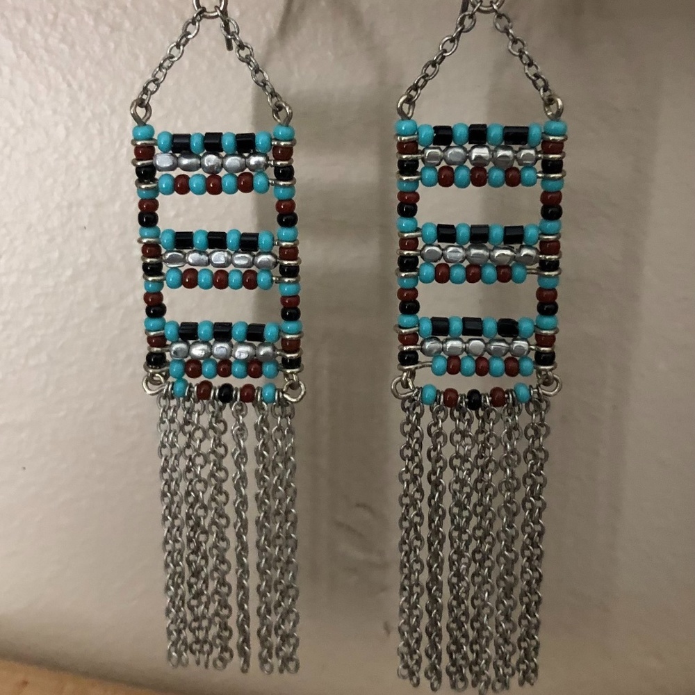Silver Chain Beaded Earrings
